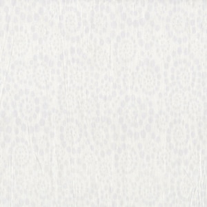 May include: White fabric with a subtle, repeating circular pattern. The fabric appears to be slightly textured and has visible creases, suggesting it may be linen or a similar material. The design is delicate and understated, suitable for various craft projects.