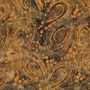 Banyan Batik~Stardust Orange Sun~Curved Berries~Orange Gold~Cotton Fabric by the Yard or Select Length 80491-59