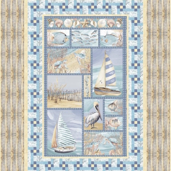 Quilt Kit ~ Rahmen ~ 47 "x 63" Ocean Oasis Panel Wand / Runde Quilt (Enthält Muster und Stoff für die Oberseite der Quilt und Einfassung) AAFQK-1154