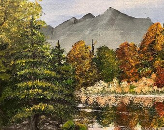 Acrylic, Paint, Landscape, Scenery, Nature, River, Forest, Trees, Mountains, Spring, Summer, Winter, Fall, Handpainted, Canvas
