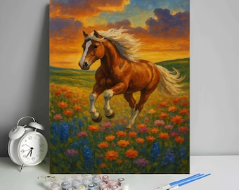 Running Horse Paint by Numbers Kit On Canvas,Majestic Horse in Sunset Acrylic Painting Kit For Adult Beginners,Home Wall Decor,Handmade Gift