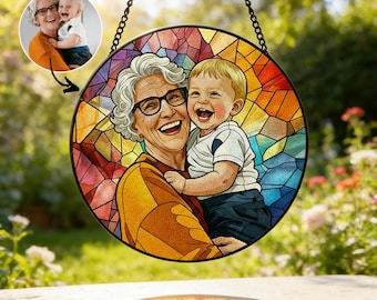 Personalized Family Portrait Stained Glass Suncatcher, Custom Memorial Gift from Photo, Healing Window Art for Cherished Memories