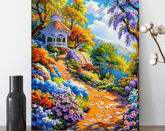 Enchanted Garden Paint by Numbers Kit,Vibrant Pathway & Gazebo,Acrylic Painting Set,Landscape DIY Home Wall Art Decor,Handmade Gift