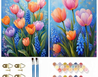 Romantic Tulip Paint by Numbers Paint by Numbers Kit Adults, Beginner Friendly Flower Kit, Gift for Flower Lovers, Handmade Gifts