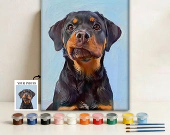 Custom Dog Paint By Numbers from Your Photo, Personalized Pet Portrait Kit, Hand-Painted Memorial Gift for Dog Lovers, DIY Canvas Wall Art