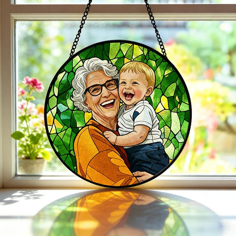 Personalized Family Portrait Stained Glass Suncatcher, Custom Memorial Gift from Photo, Healing Window Art for Cherished Memories image 5