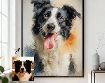 Custom Watercolor Style Pet Portrait Paint by Numbers Kit, Personalized Dog, Cat Portait Memorial from Your Photo, DIY Gift for Pet Lovers