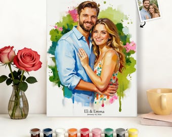 Custom Watercolor Portrait Paint by Numbers Kit, Personalized from Your Photo, Custom Painting Kit, Photo to Watercolor, Anniversary Gift