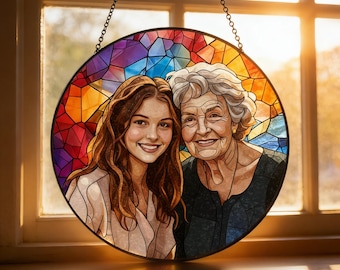 Custom Stained Glass Family Portrait Suncatcher, Personalized Window Hanging from Photo, Unique Picture Gift, Family Memory Art
