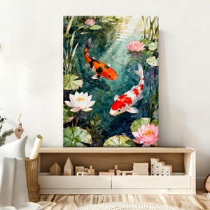 Koi Fish Paint by Numbers Kit, Serene Lotus Pond with Swimming Carp, Japanese Style DIY Acrylic Painting for Zen Home Decor image 5