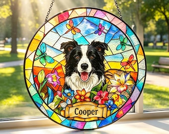 Custom Stained Glass Pet Portrait from Photo, Personalized Dog Loss Keepsake Gift, Dog Memorial Suncatcher, Pet Loss Gift, Window Hangings