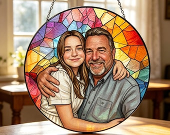 Personalized Family Portrait Stained Glass Suncatcher, Custom Father’s Day Gift from Photo, Family Memory Art, Unique Picture Gift