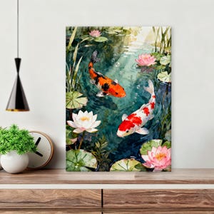 Koi Fish Paint by Numbers Kit, Serene Lotus Pond with Swimming Carp, Japanese Style DIY Acrylic Painting for Zen Home Decor image 3
