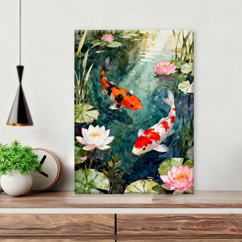 Koi Fish Paint by Numbers Kit, Serene Lotus Pond with Swimming Carp, Japanese Style DIY Acrylic Painting for Zen Home Decor image 3