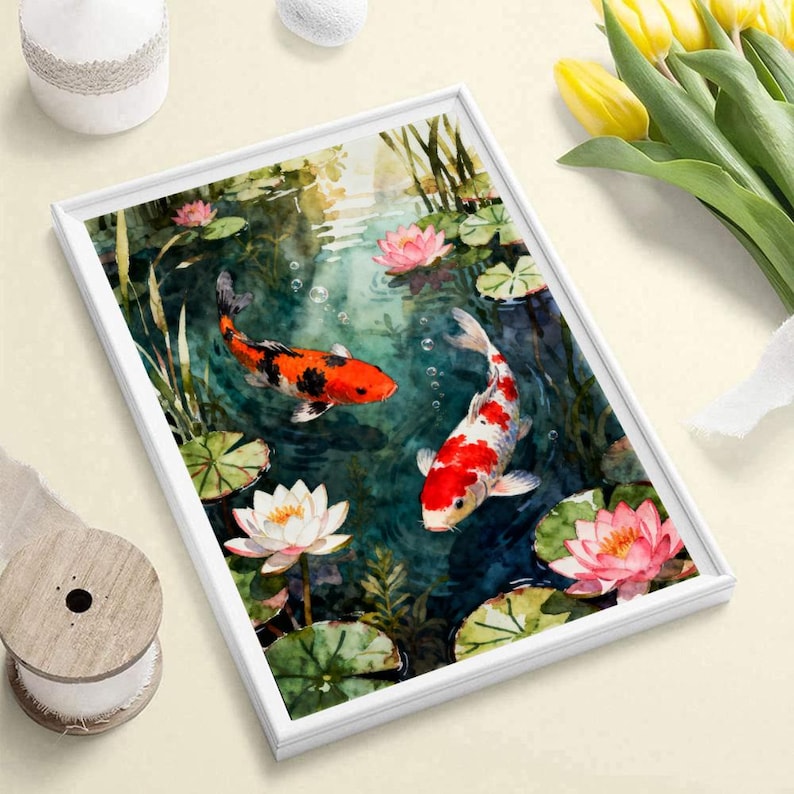 Koi Fish Paint by Numbers Kit, Serene Lotus Pond with Swimming Carp, Japanese Style DIY Acrylic Painting for Zen Home Decor image 6