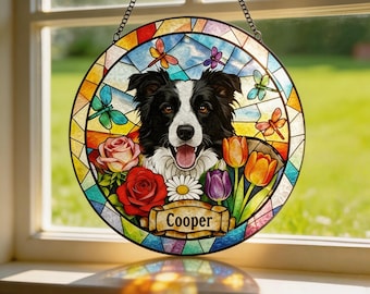 Custom Stained Glass Pet Portrait from Photo, Personalized Dog Loss Keepsake Gift, Dog Memorial Suncatcher, Pet Loss Gift, Window Hangings