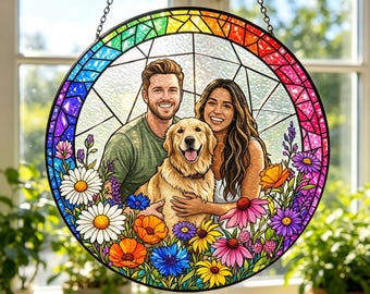 Custom Stained Glass Portrait Suncatcher, Personalized Stained Glass from Your Photo, Unique Wedding or Anniversary Gift, Window Hanging