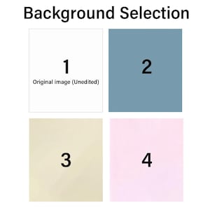 May include: Image displaying a "Background Selection" graphic. The graphic presents four numbered squares: a white square labeled "1" with "Original image (Unedited)", a blue square labeled "2", a beige square labeled "3", and a pink square labeled "4".
