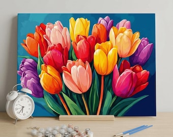 Tulip by Number Paint Kit, Floral Arylic Painting Kit, Floral Plant Wall Art, DIY Home Wall Decor,Beginner Friendly,Gift for Her