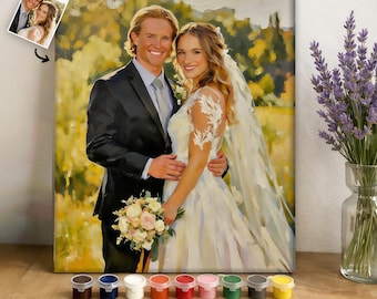 Custom Paint By Number Kit for Adults, Personalized Portraits Painting from Photo, Wedding Couple Gift, Premium Art Kit, Birthday Gift