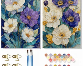 Floral Paint by Number Kit for Adults, DIY Kit for Beginner Botanical Art Lovers, Relaxing DIY Art Therapy for Home Decor, Birthday Gifts