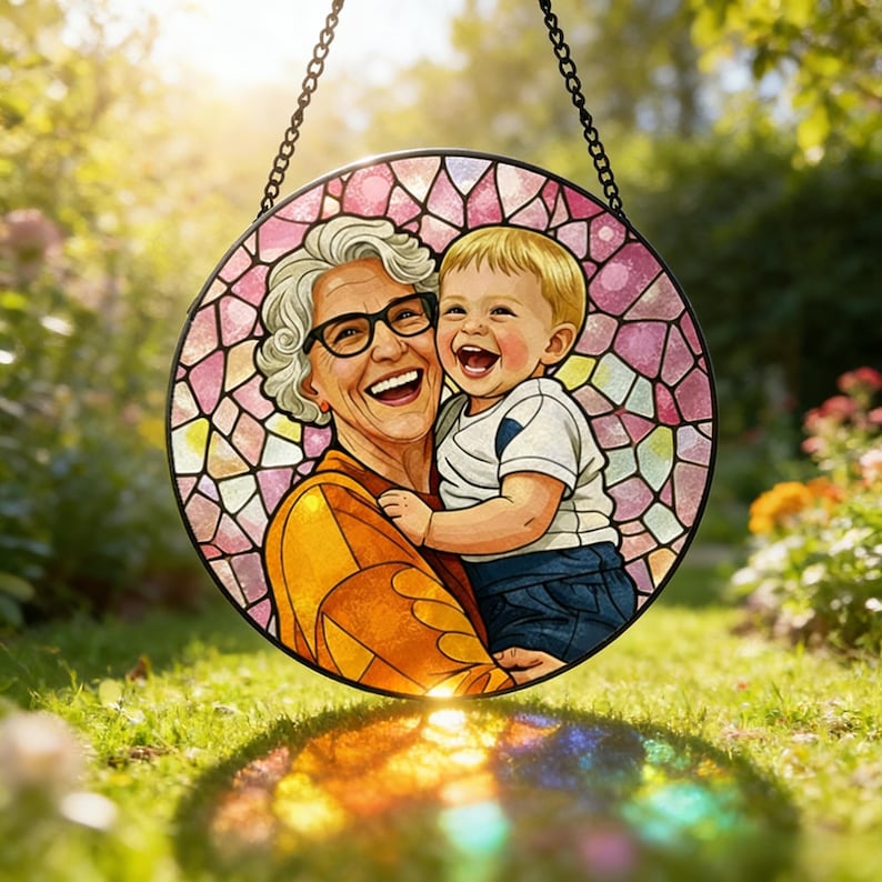 Personalized Family Portrait Stained Glass Suncatcher, Custom Memorial Gift from Photo, Healing Window Art for Cherished Memories image 4