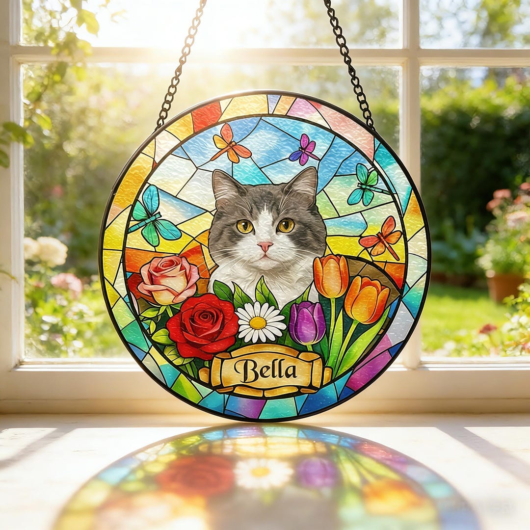 Custom Stained Glass Pet Memorial Art, Custom Cat Portrait Stained ...