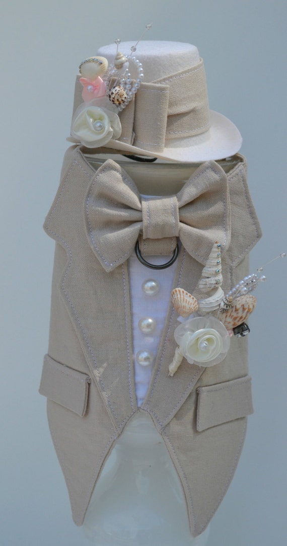 Dog Tuxedo Tan Linen Boy Dog Harness Beach Wedding Etsy