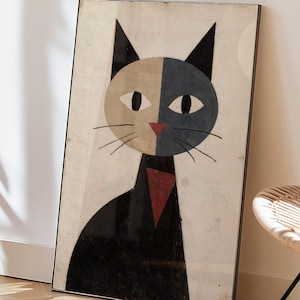 Cat Art Print, Modern Cat Poster, Geometric Cat Wall Art, Abstract Cat Print, Minimalist Cat Decor, Vintage Cat Illustration, Unique Cat