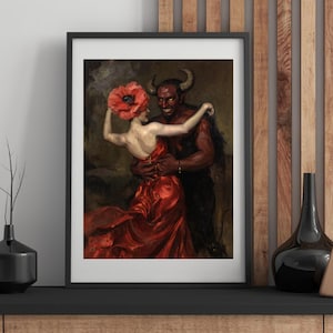 Gothic Wall Art, Romantic Macabre Print, Dark Academia Decor, Witchy Wall Art, Devil and Woman Painting, Digital Printable Fantasy Poster