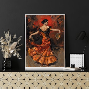 Flamenco Dancer Art Print - Spanish Woman Dance Poster - Colorful Painting - Elegant Artistic Wall Decor - Digital Download Decoration
