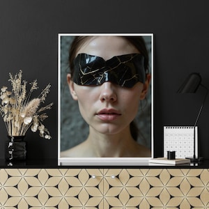 Kintsugi-vrouw poster, abstracte portretkunst, minimalistisch wanddecor, moderne kunstprint, digitale downloadposter