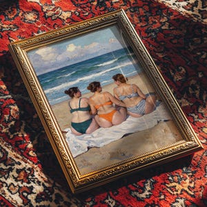 Beach Bathers Large Poster,Poster,Small Poster,Vintage Beach Art Print,Classic Beach Scene,Retro Beach Decor,Women Beach Illustration