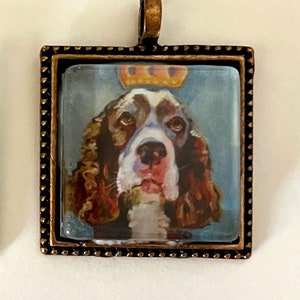 English Springer Spaniel Glass Pendant by Gena Semenov - FREE Shipping USA