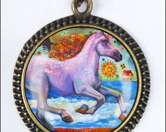 Purple Horse Pendant with chain by Gena Semenov