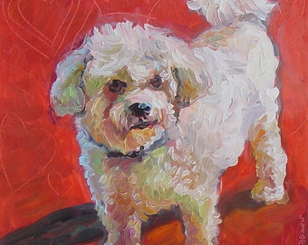 White Fluffy Dog by Gena Semenov - FREE SHIPPING USA