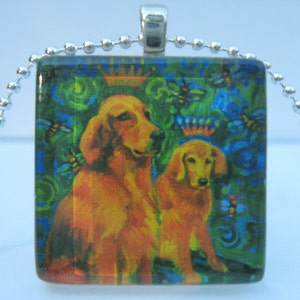 Golden Retriever Busy Bee Glass Pendant by Gena Semenov FREE Shipping USA image 1