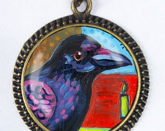 Black Crow Pendant with chain by Gena Semenov