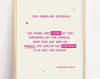 Impression citation Le chant d'Achille • Art mural Madeline Miller • Poster mythologie grecque • Citation livre minimaliste rose • Cadeau déco