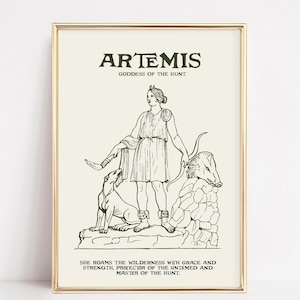 Artemis Wall Art | Goddess of the Hunt Printable Poster | Digital Download Art | Greek Mythology Decor | Ancient Deity Illustration | Print