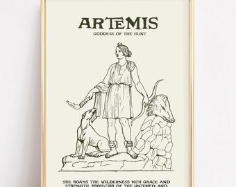Décoration murale Artemis | Affiche imprimable de la déesse de la chasse | Art numérique en téléchargement | Décoration mythologie grecque | Illustration de la divinité antique | Impression