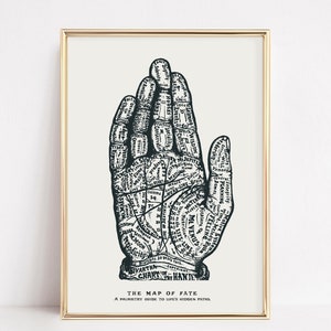 The Map of Fate Palmistry Poster | Vintage Hand Diagramm Wandkunst | Mystisch Digital Download | Wahrsagerei Wohnkultur | Vintage Kunst