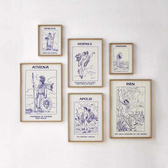 Set of 6 Ancient Gods & Goddesses Posters | Printable Digital Download | Greek Mythology Wall Art Set | Minimalist Home Decor | Athena, Pan
