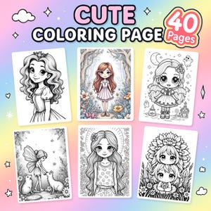 Schede di attività stampabili per ragazze carine da colorare e divertenti per tutte le età - Disegni artistici stampabili in formato PDF, PNG