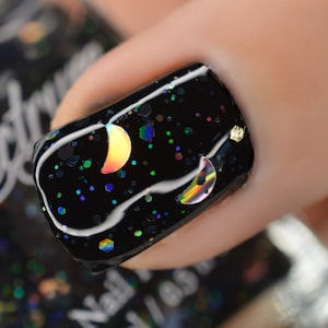 Holographic Moon and Stars Glitter Nail Polish Topper DANSE MACABRE