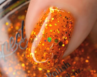 JACK O'LANTERN  Orange Holographic Glitter Nail Polish for Halloween