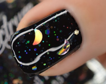 Holographic Glitter Top Coat Halloween Nail Polish Moon and Stars DANSE MACABRE
