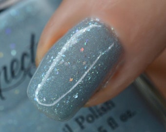 KYOTO Blue Nail Polish with Iridescent shimmer and Holographic Glitter