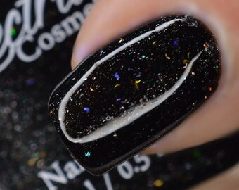 THE POISONED DART Scorpio:  Black Nail Polish with Silver Shimmer and Holo Flakes / Black Zodiac Collection