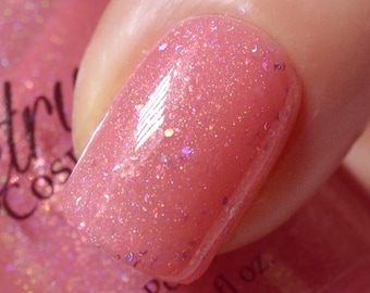 SAKURA Pink Nail Polish with Iridescent and Holographic Glitter